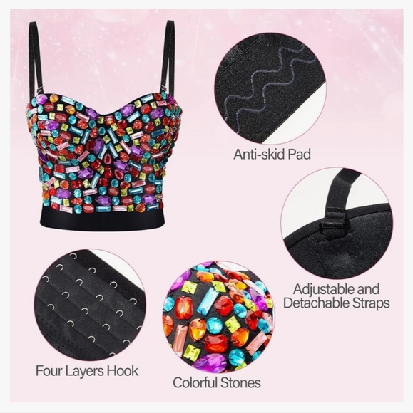 Black Rhinestone Bedazzled Bustier Corset Women's Size M (runs small) - Picture 6 of 15